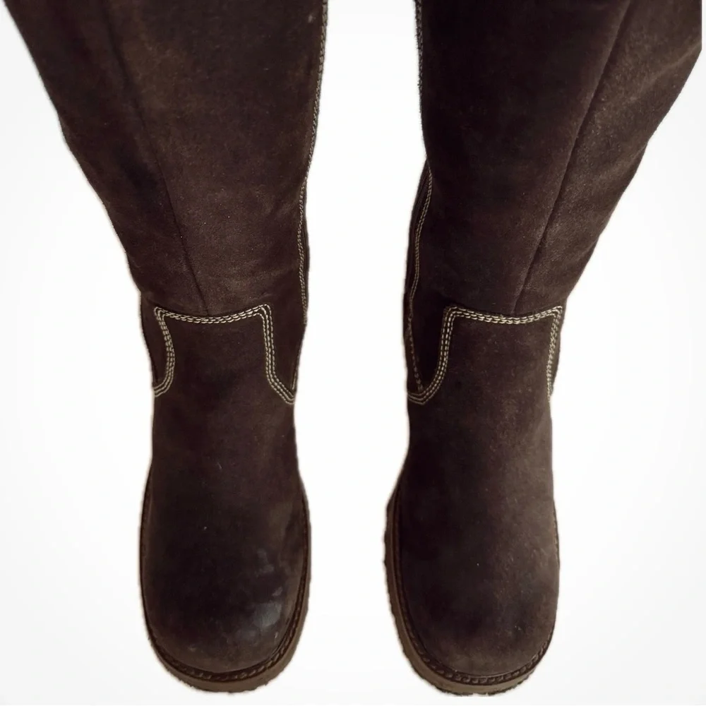 SOLD FRYE Vintage Rebel Zip Platform Chunky Square Toe Tall Brown Leather Boots - Picture 3 of 6